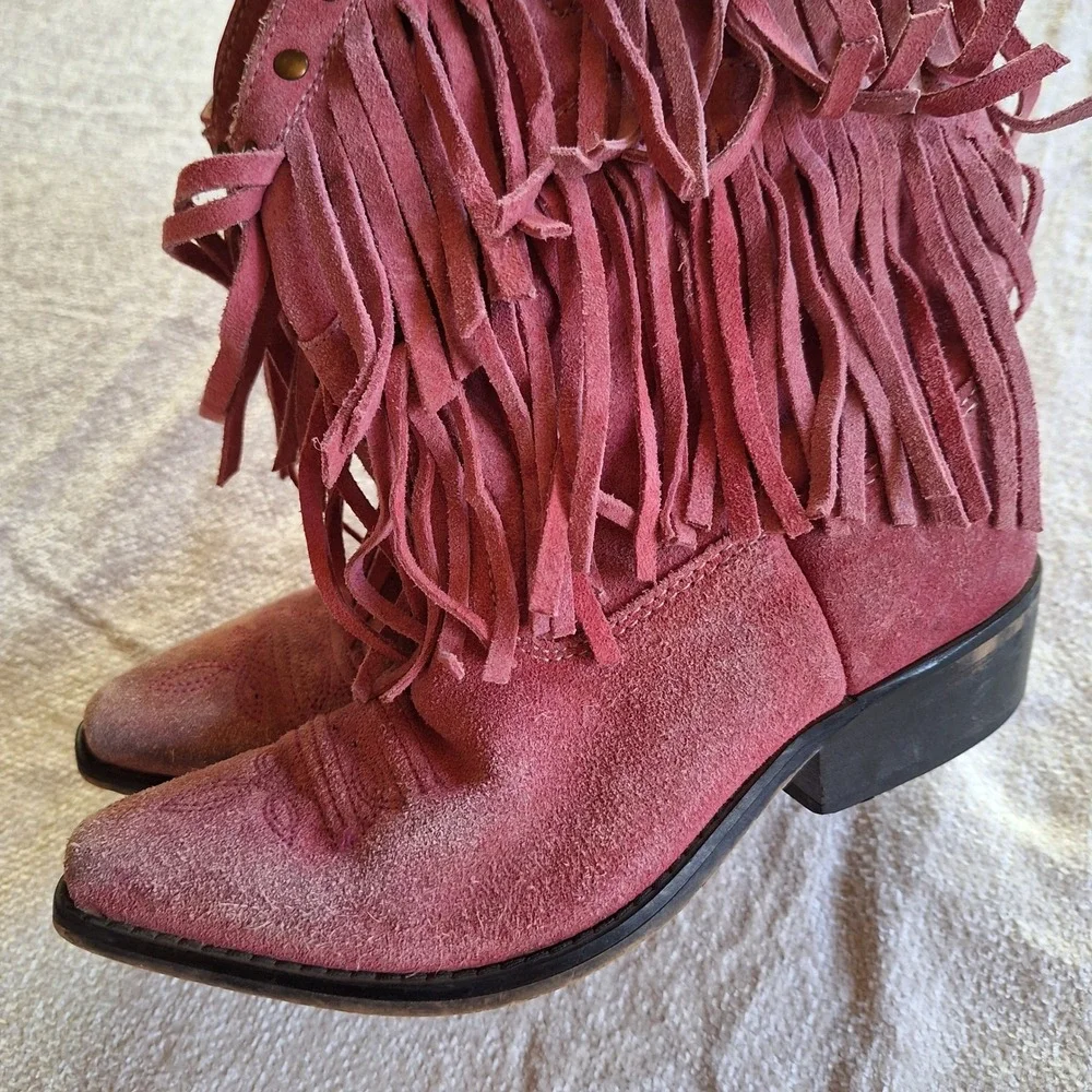 Smoky Mountain Girls Vintage Western Boots Pink Suede Fringe 1.5 Youth